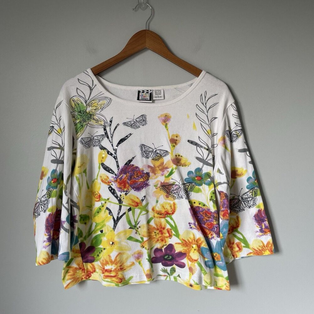 Take Two Clothing Co. Vintage y2k Floral Print Butterfly Top 3/4 Sleeve Size L